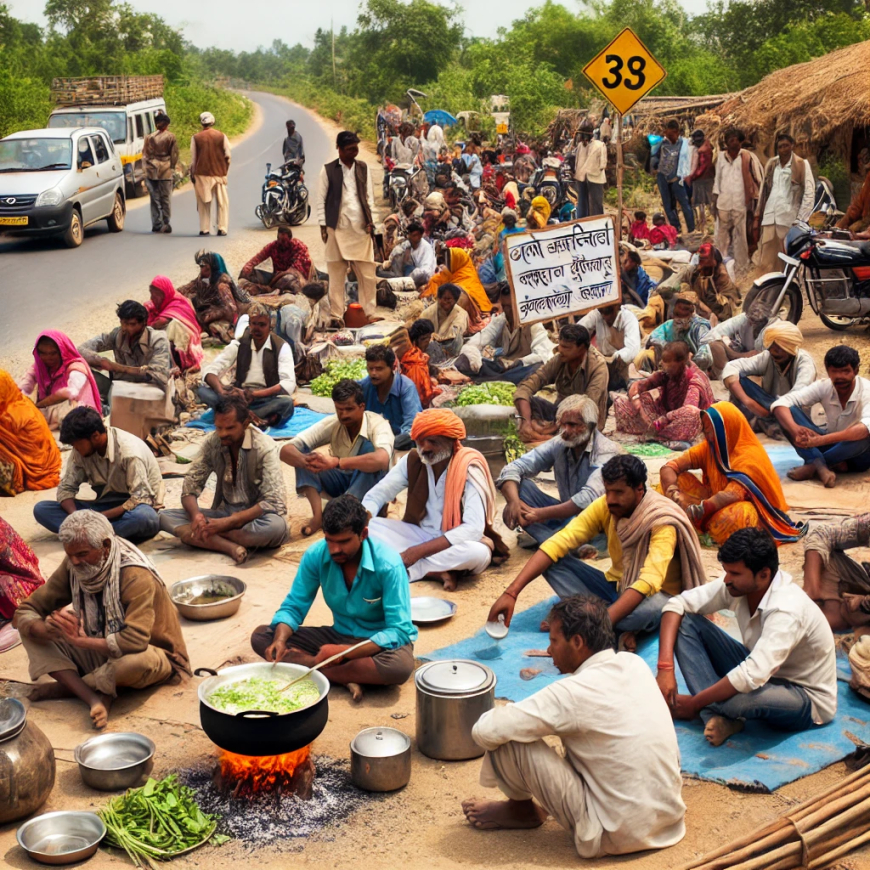 40 घंटे से सड़क पर डटे लोग: कहीं बना खाना, कहीं बिछीं चटाई, बच्चे भी जुटे आंदोलन में