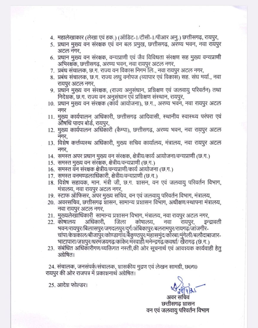 छत्तीसगढ़ के वन विभाग में भारी तादाद में हुआ तबादला कई अधिकारियों को उनके मनपसंद जगह पर भेजा गया कुछ को दूर दरार में ट्रांसफर किया गया देखिए पूरी लिस्ट..