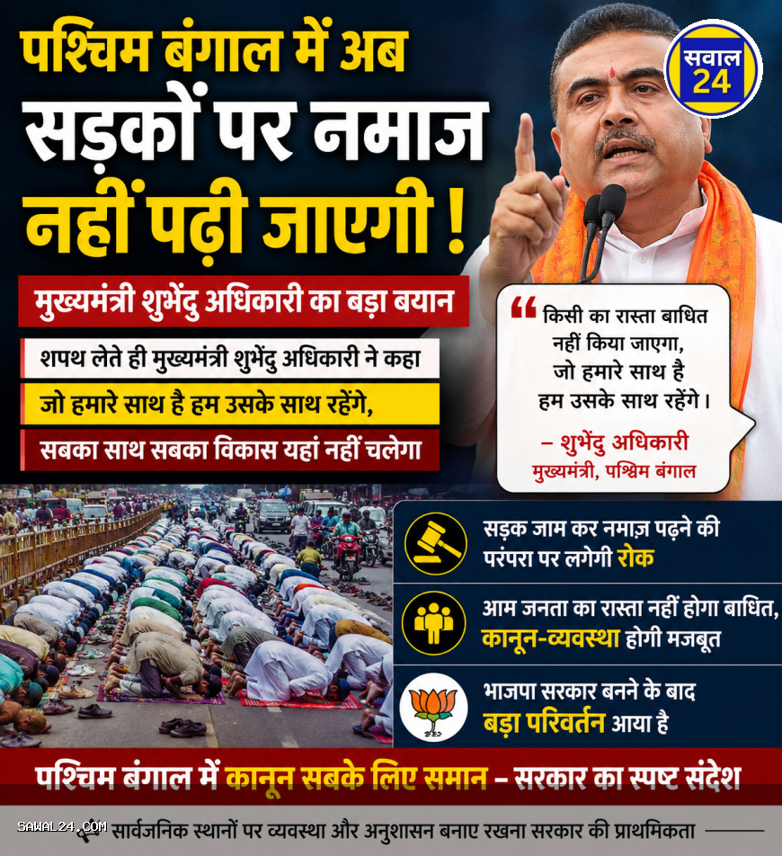 पश्चिम बंगाल में सड़क पर नमाज़ को लेकर सियासत तेज, भाजपा सरकार के फैसले पर बढ़ी चर्चा