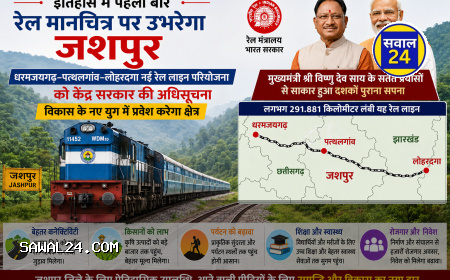 इतिहास रचने जा रहा जशपुर: पहली बार रेल मानचित्र पर होगा शामिल, धरमजयगढ़–पत्थलगांव–लोहरदगा रेल लाइन को मिली केंद्र की मंजूरी